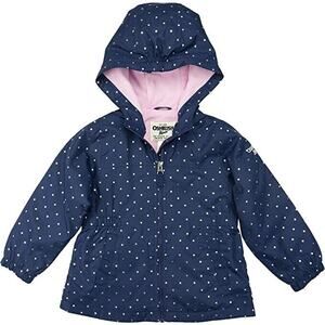OshKosh B'Gosh Toddler Girls Midweight Hooded Navy Polka Dot Jacket Coat 4T Hood